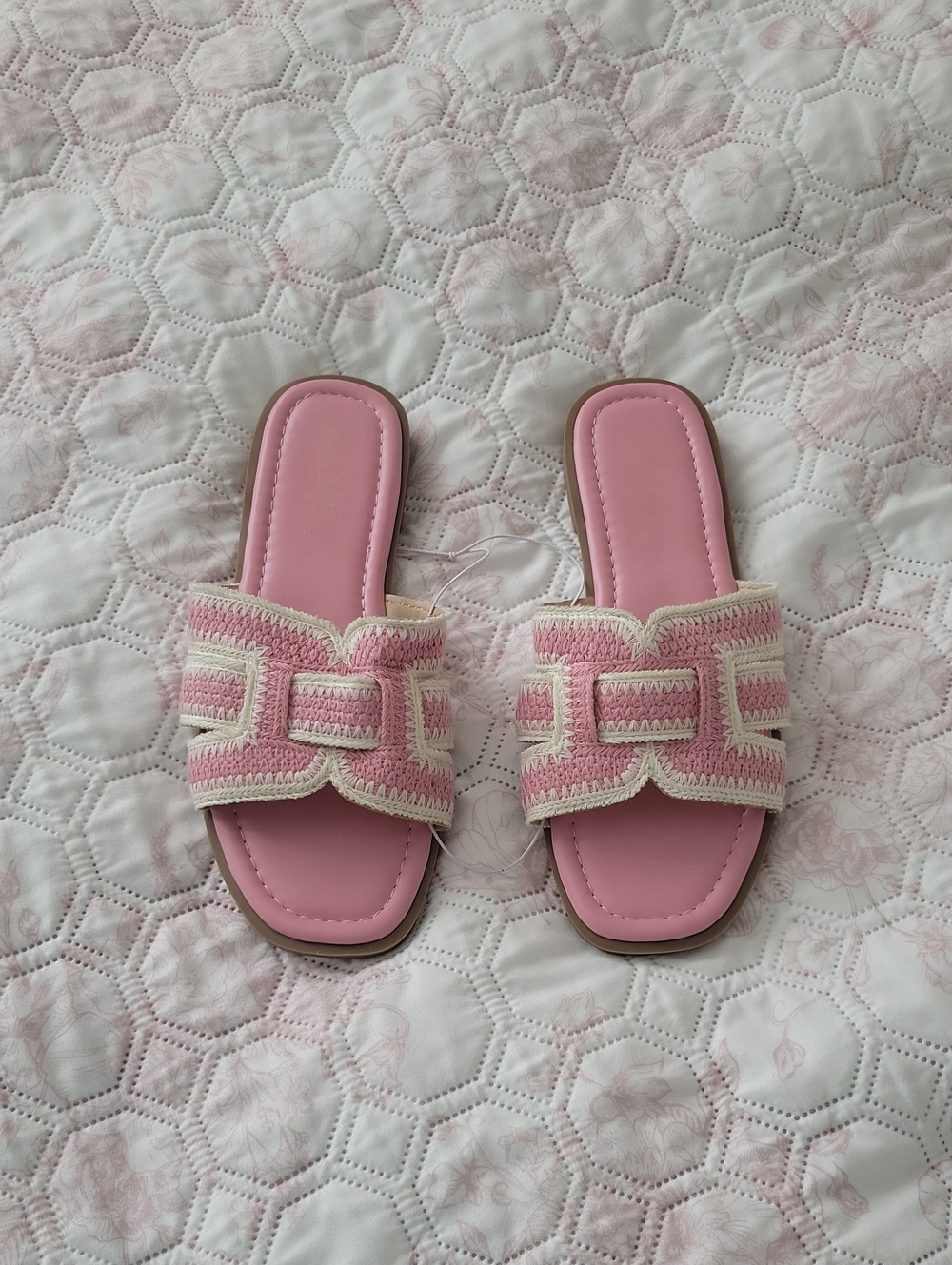 Amazon Pink and Cream Slide Sandals